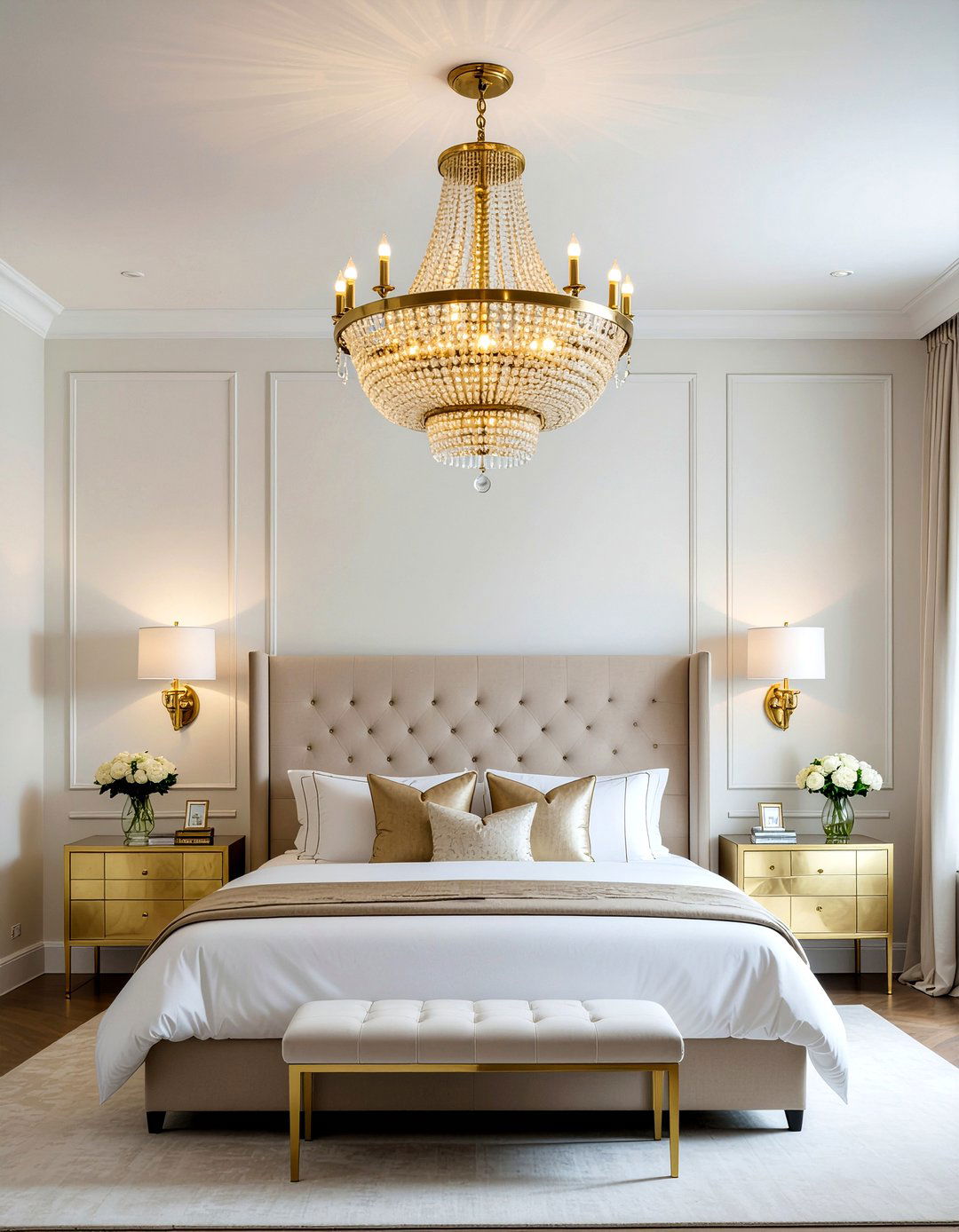 Gold light fixtures - 30 gold accent bedroom ideas