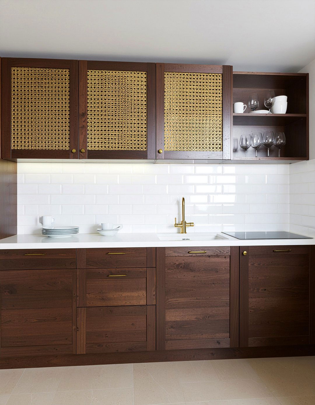 Gold mesh cabinet inserts - 30 gold kitchen ideas