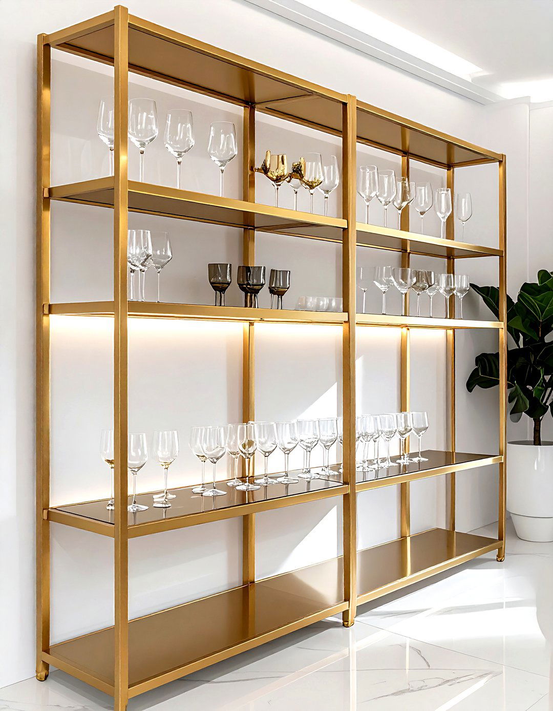 Gold metal shelf - 30 dining room wall shelving ideas