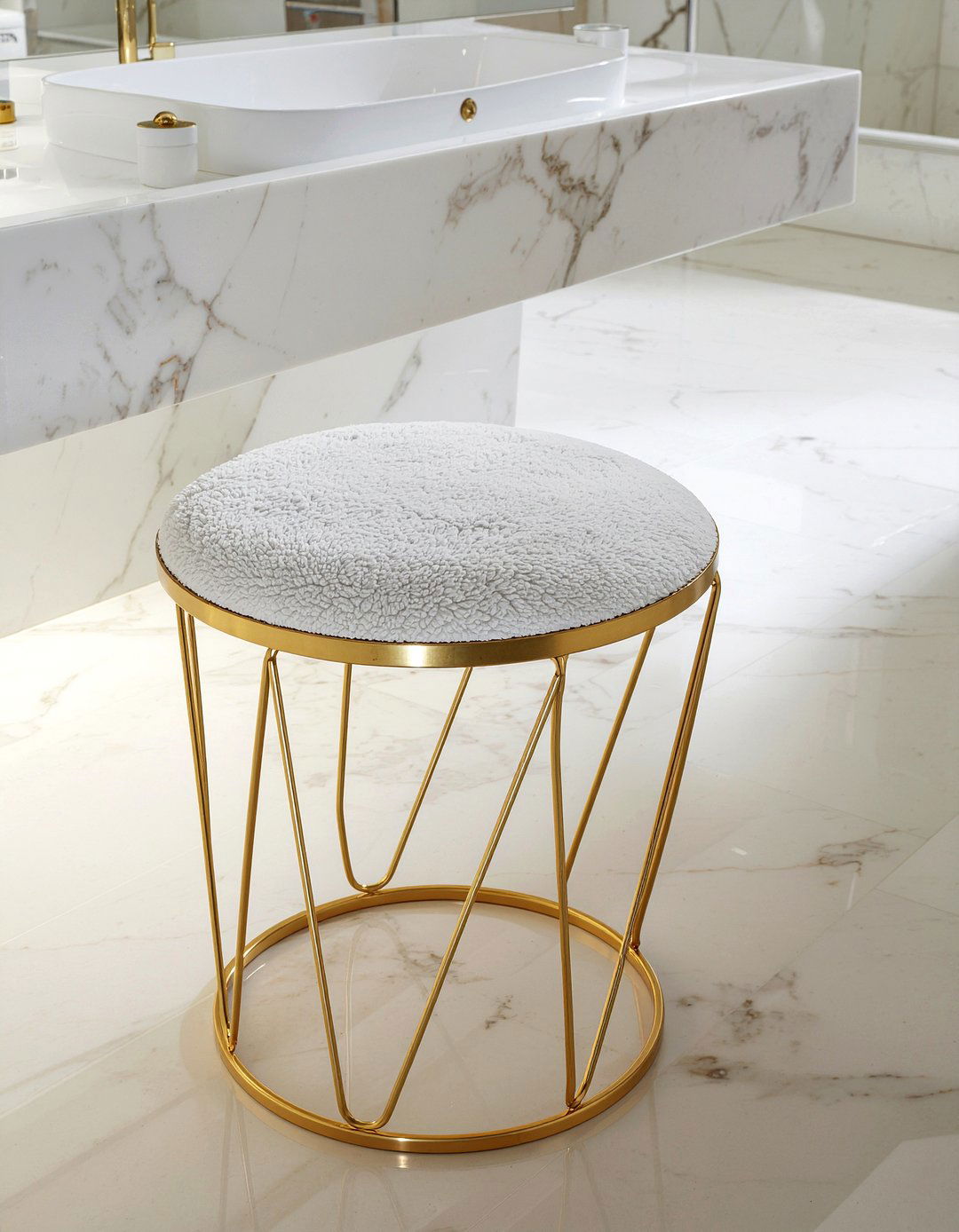 Gold metal vanity stool - 30 bathroom chair ideas