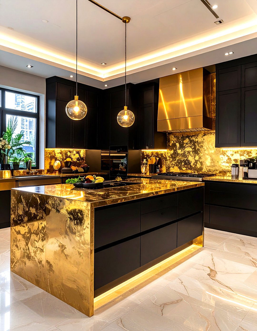 Gold metallic backsplash - 30 full height kitchen backsplash ideas