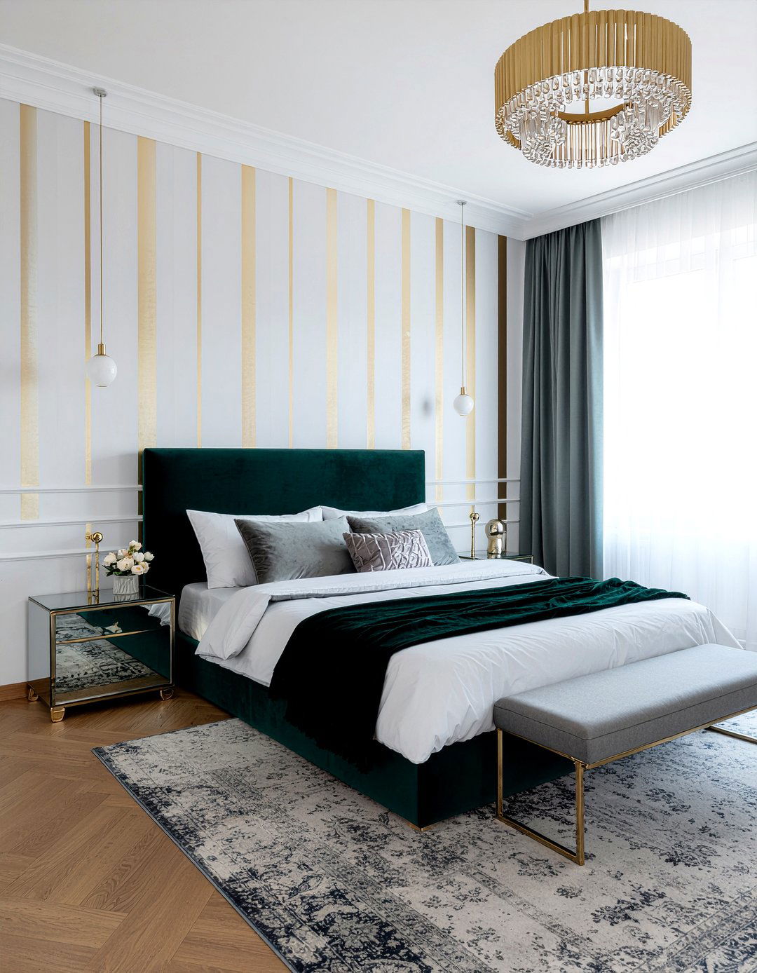 Gold metallic stripe wallpaper - 30 bedroom striped wallpapers