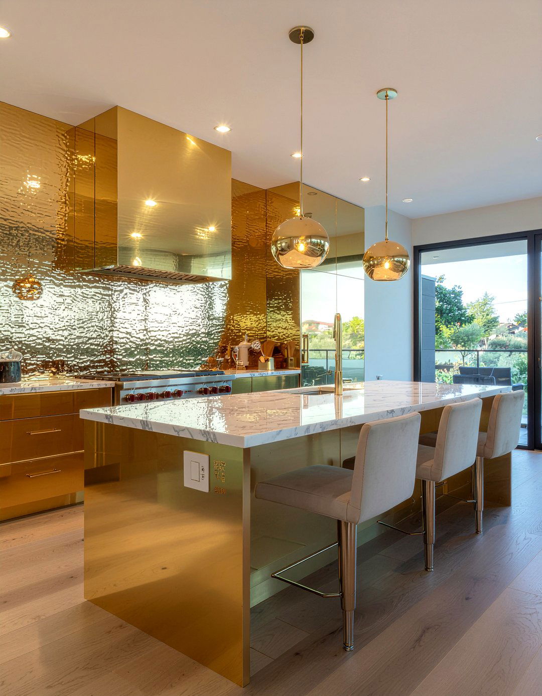 Gold mirror backsplash - 30 gold kitchen ideas