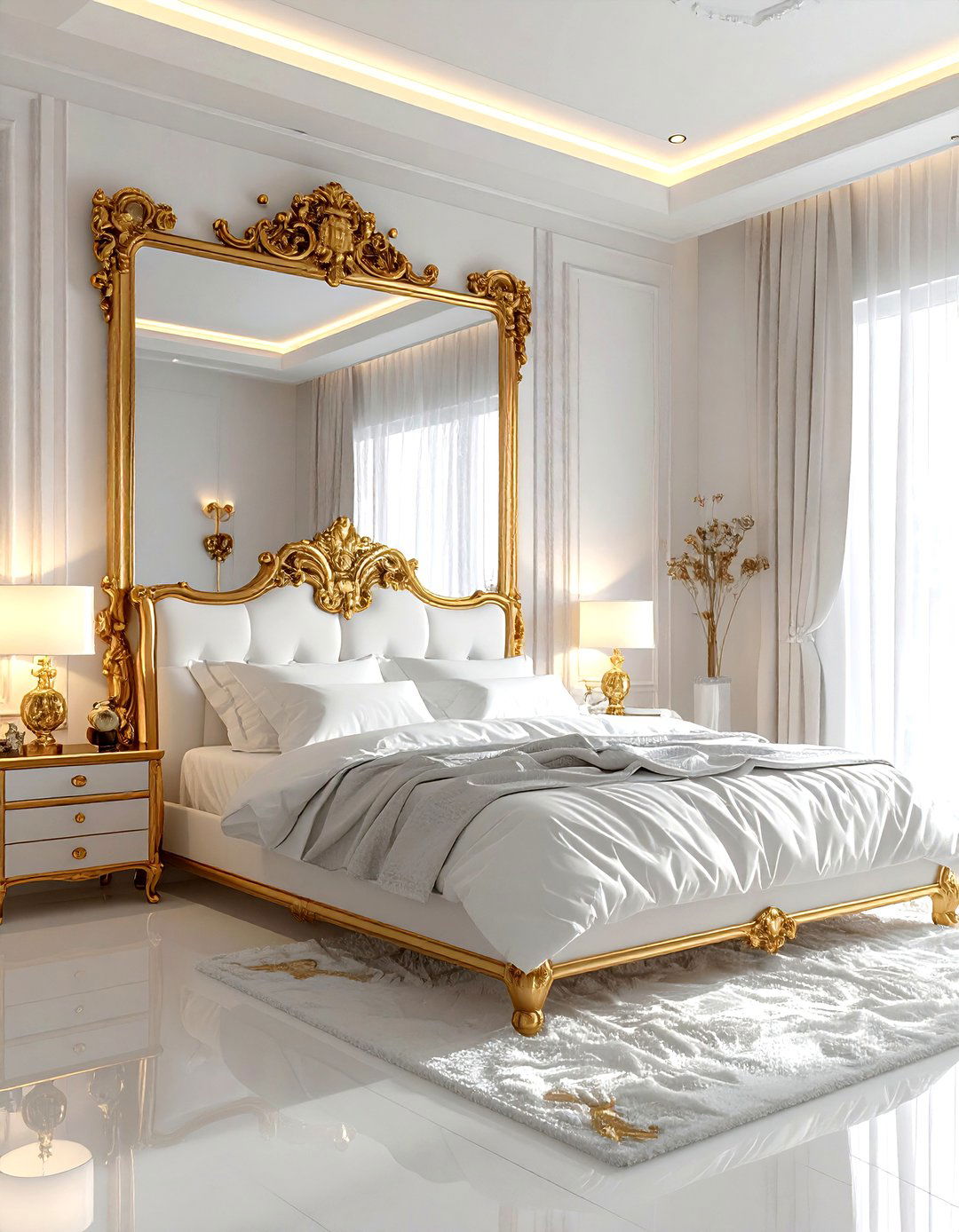 Gold mirror white bedroom wall - 30 gold and white bedroom ideas