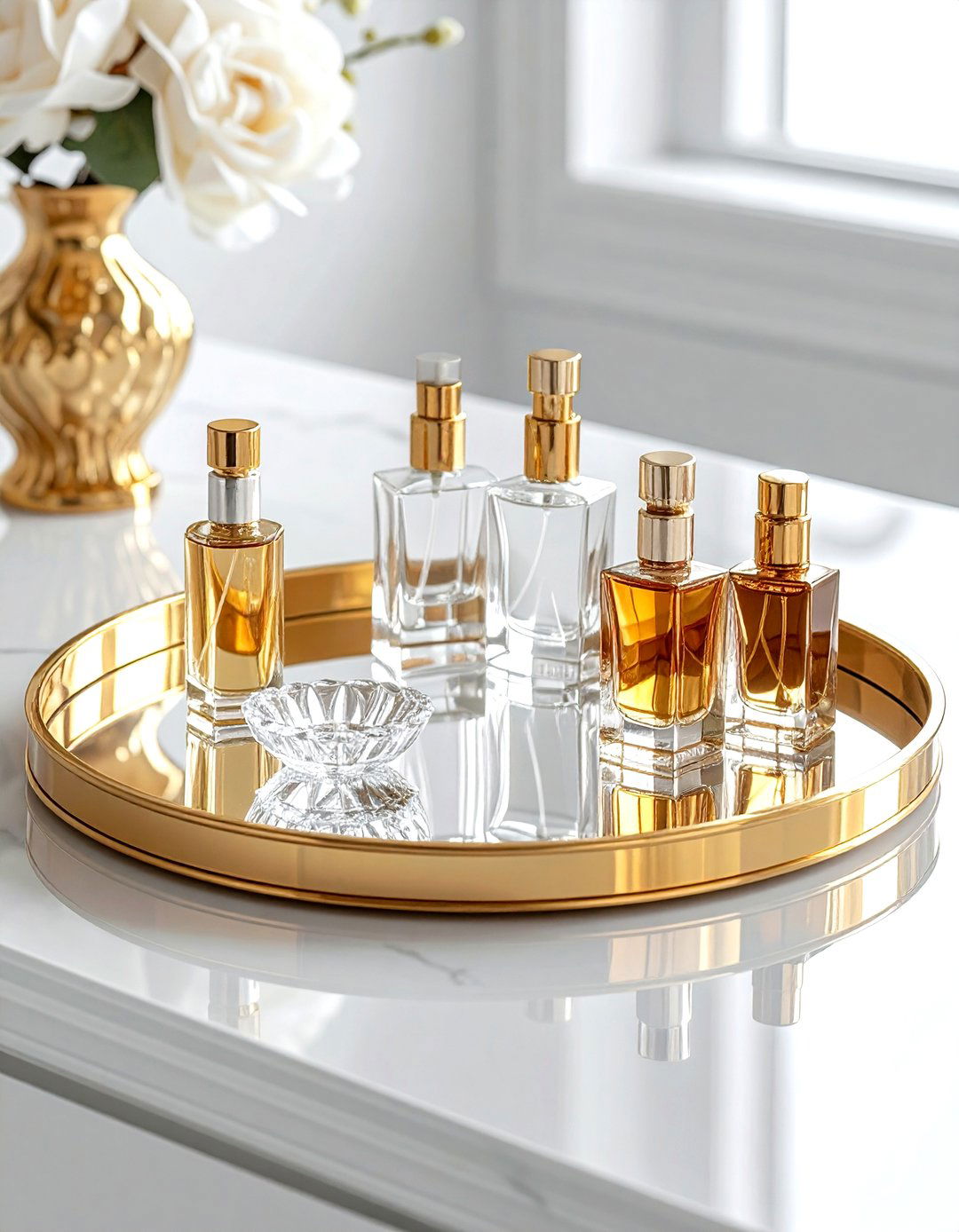 Gold mirrored tray - 30 vanity tray ideas