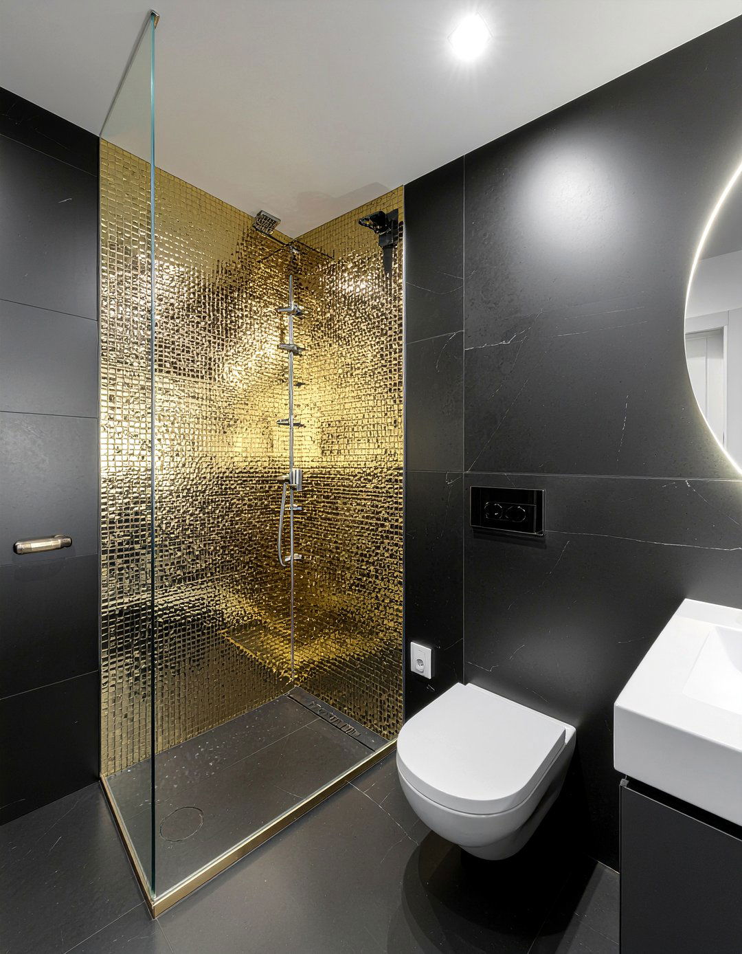 Gold mosaic shower - 30 mosaic bathroom ideas