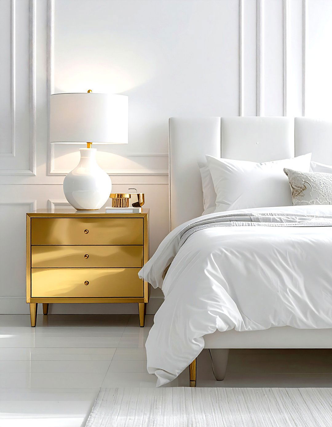 Gold nightstand white bedroom - 30 gold and white bedroom ideas