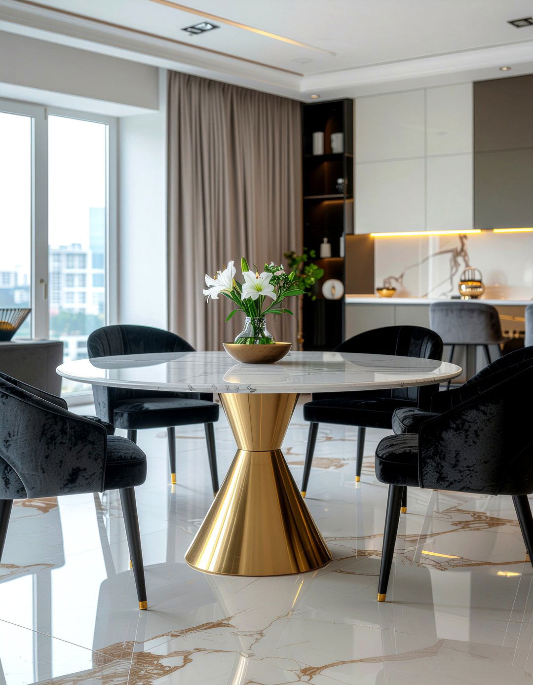 Gold pedestal base - 30 mixed metal dining room ideas