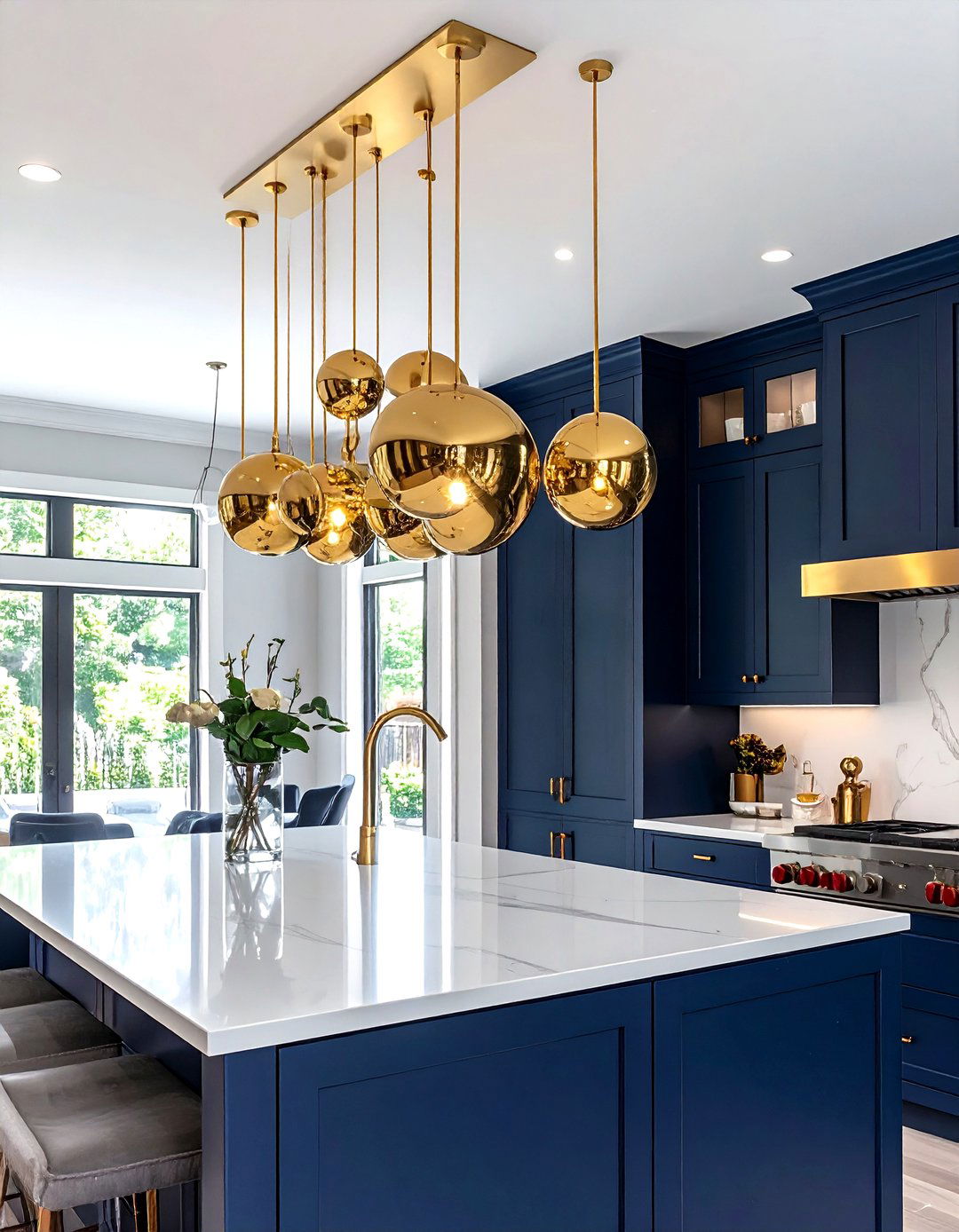 Gold pendant light fixture - 30 cluster pendant kitchen ideas