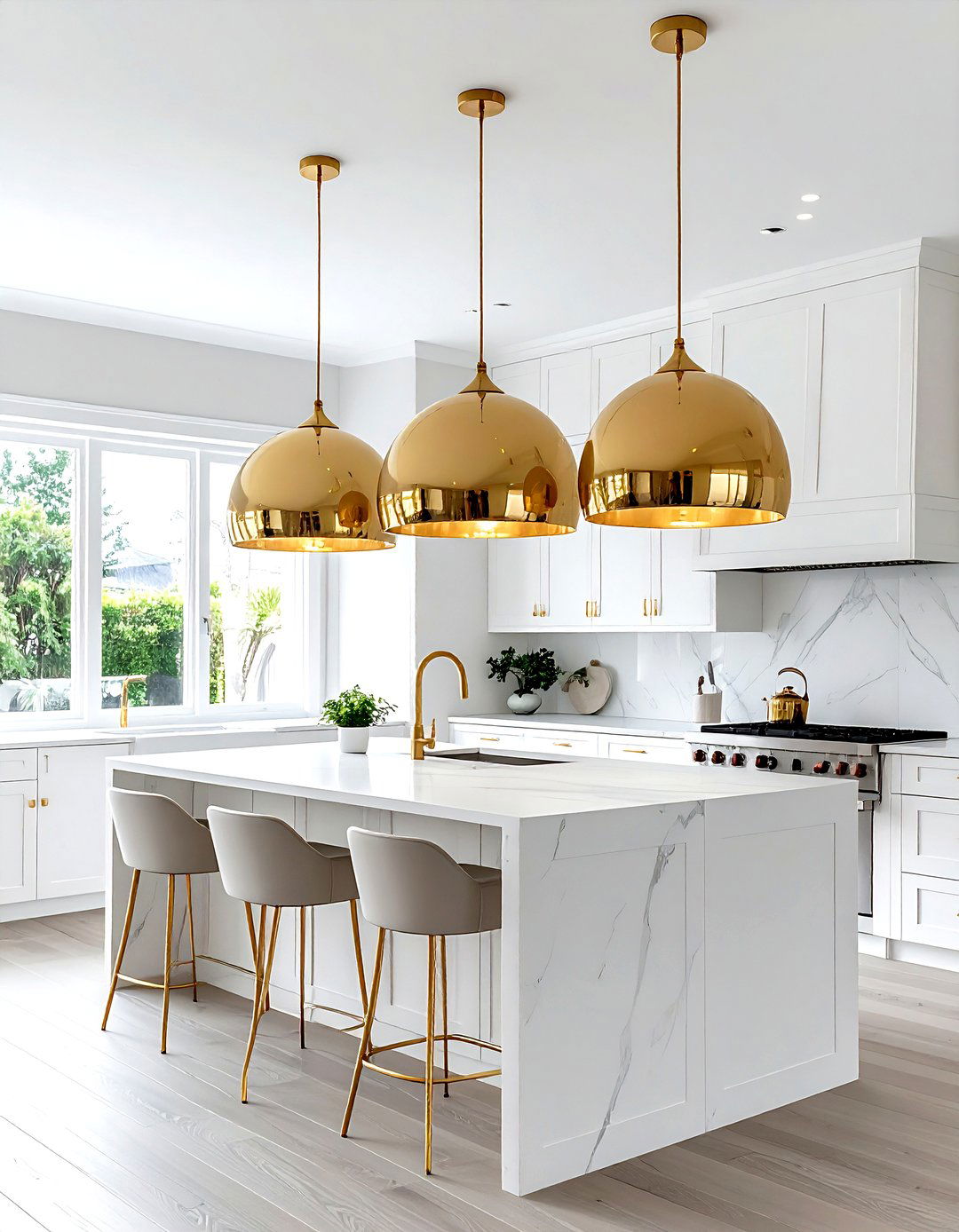 Gold pendant lighting - 30 kitchen goals ideas