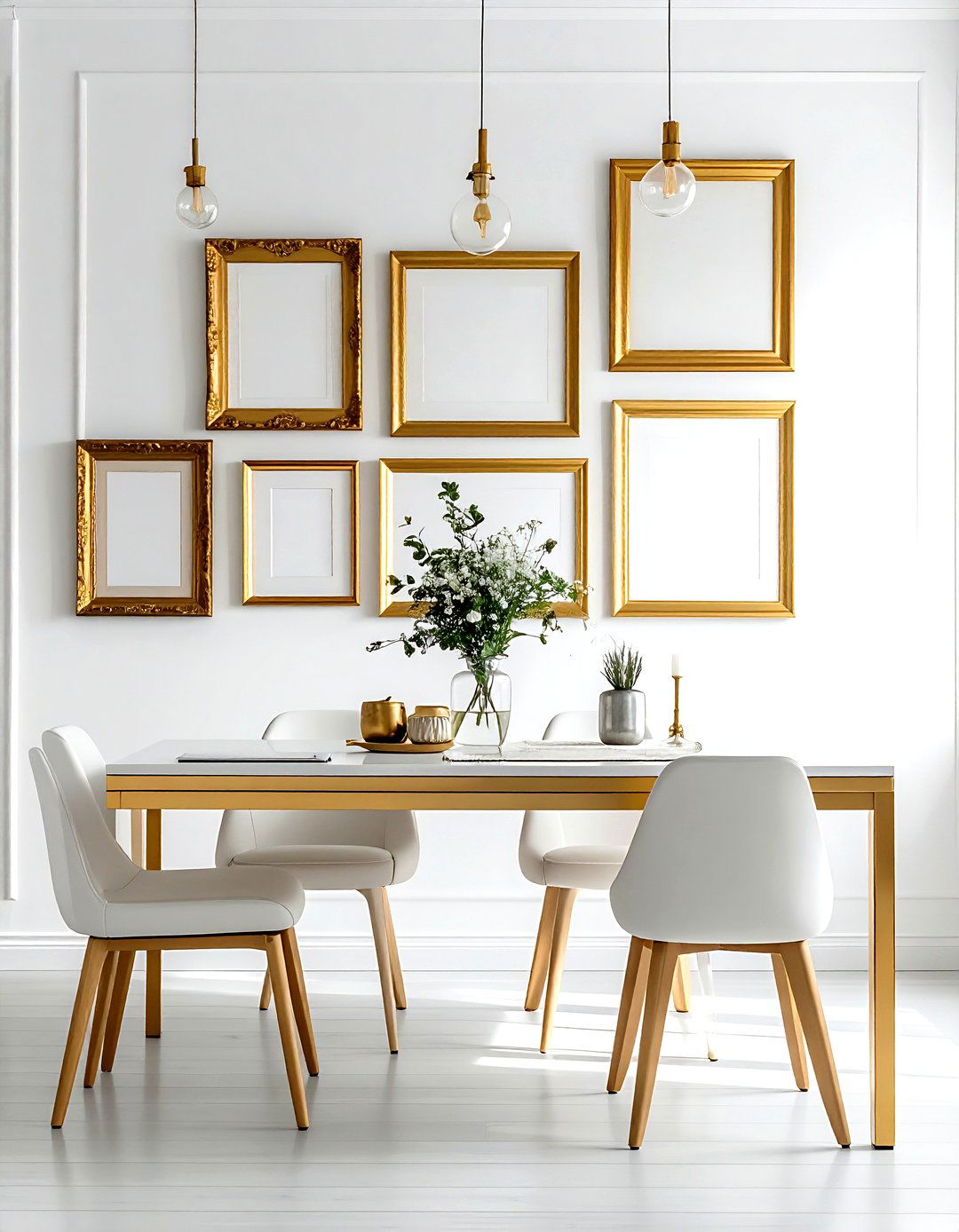 Gold picture frames - 30 gold dining room decor ideas