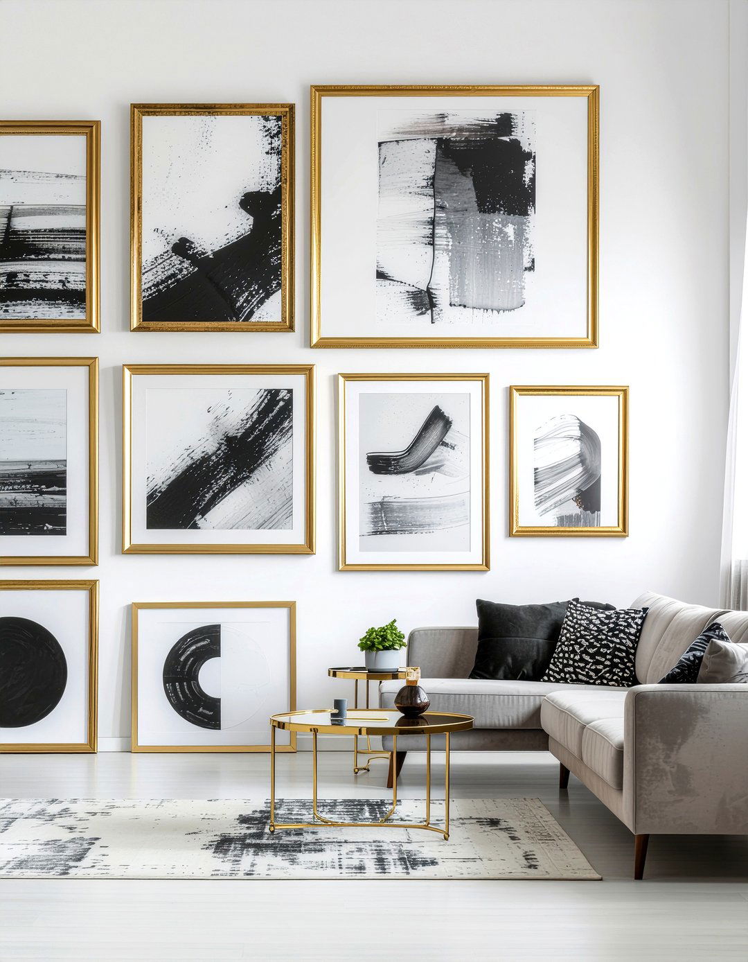 Gold picture frames - 30 gold accent living room ideas
