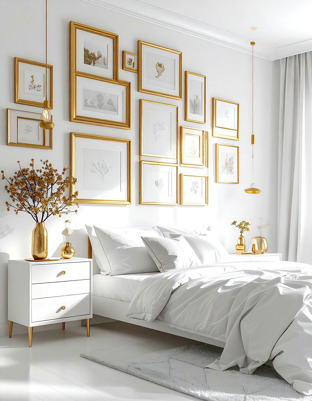 Gold picture frames white bedroom - 30 gold and white bedroom ideas