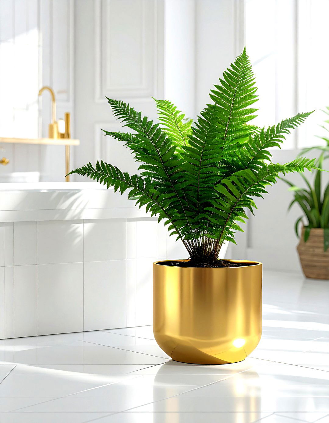 Gold plant pot - 30 gold bathroom decor ideas