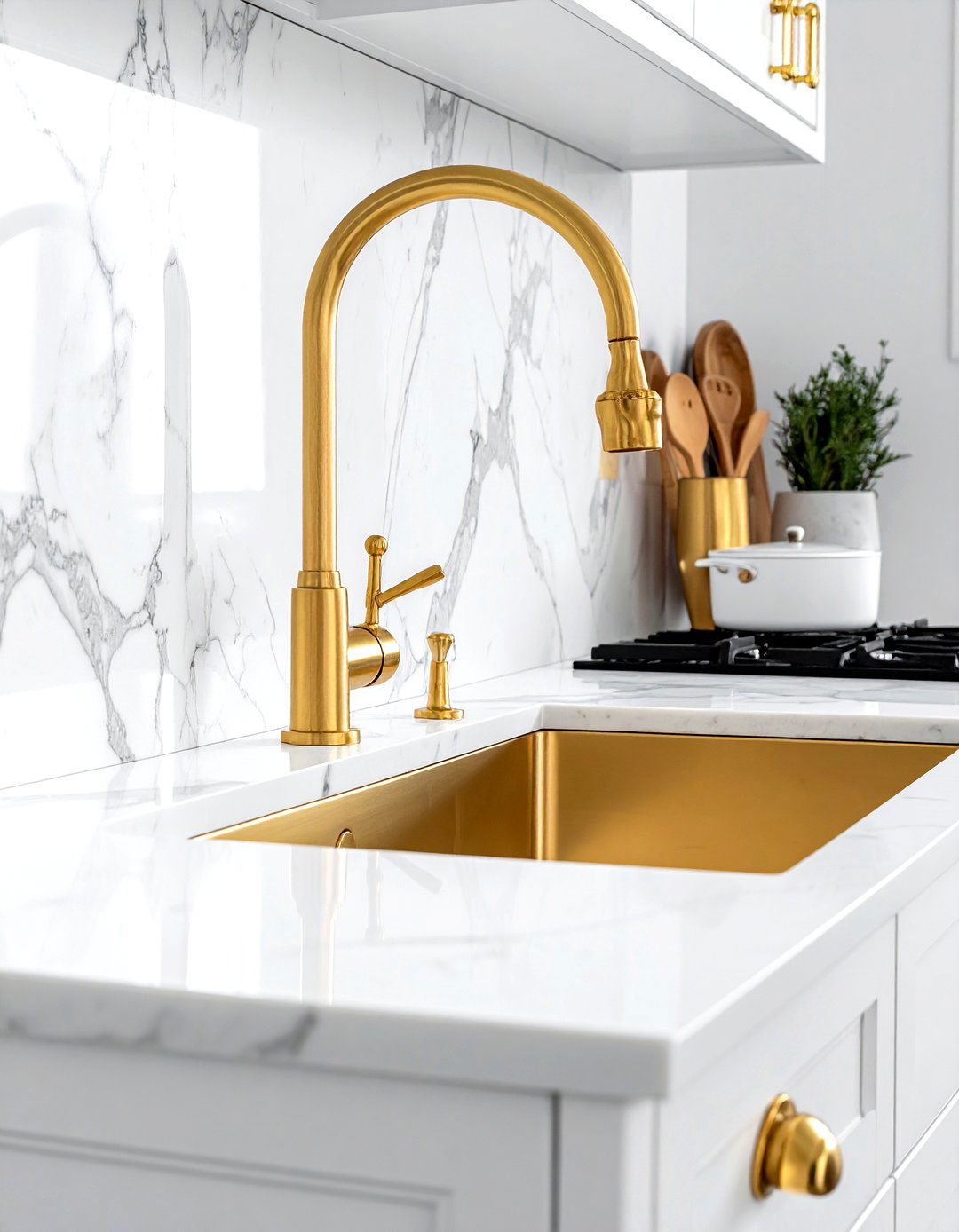 Gold pot filler - 30 gold kitchen decor ideas
