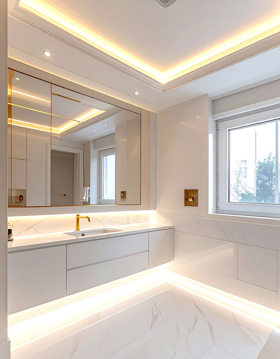 Gold recessed light trim - 30 gold bathroom decor ideas