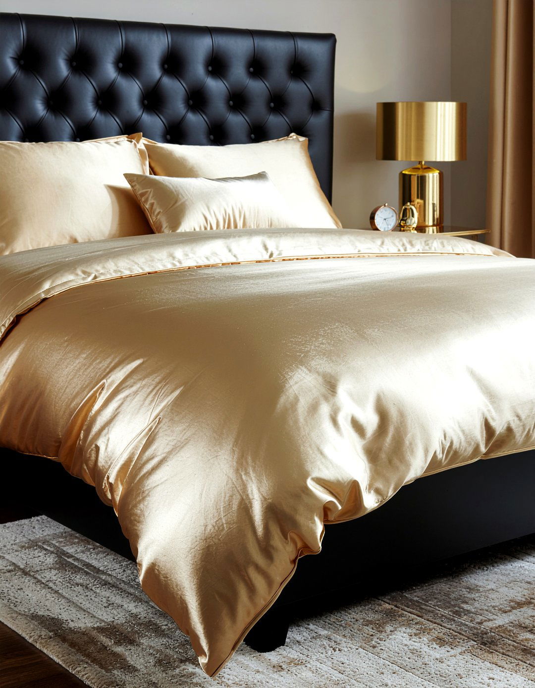 Gold satin bed sheets - 30 bedroom satin bedding ideas