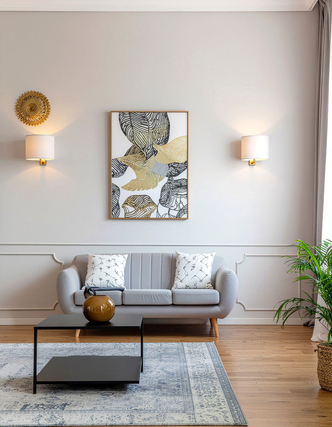 Gold sconce lighting - 30 gold accent living room ideas