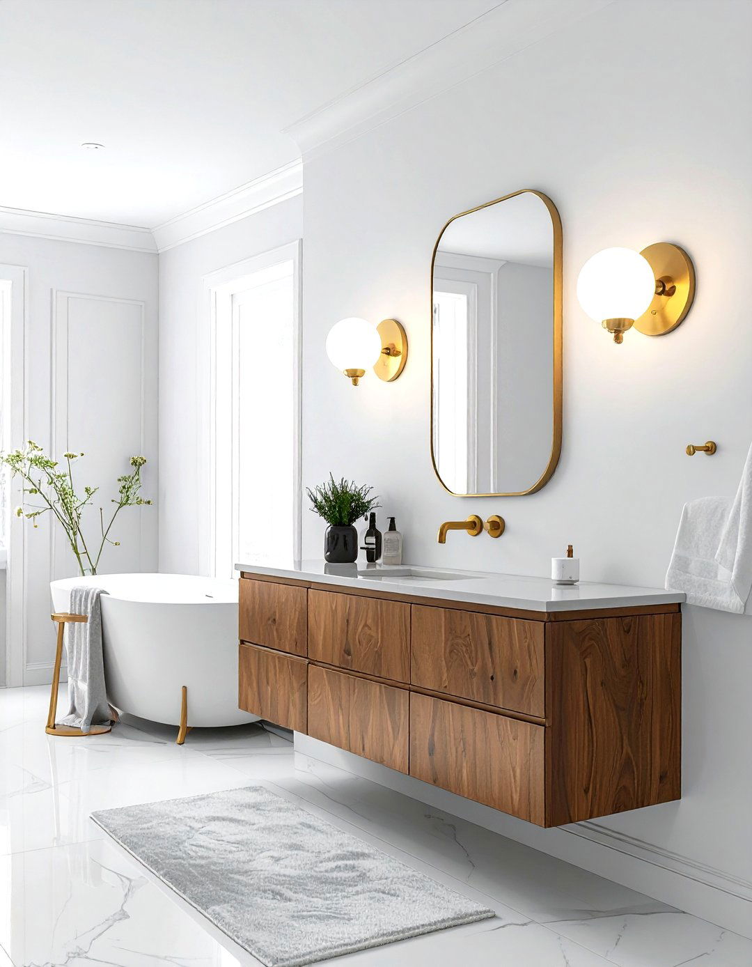 Gold sconce navy bathroom - 30 navy and gold bathroom ideas