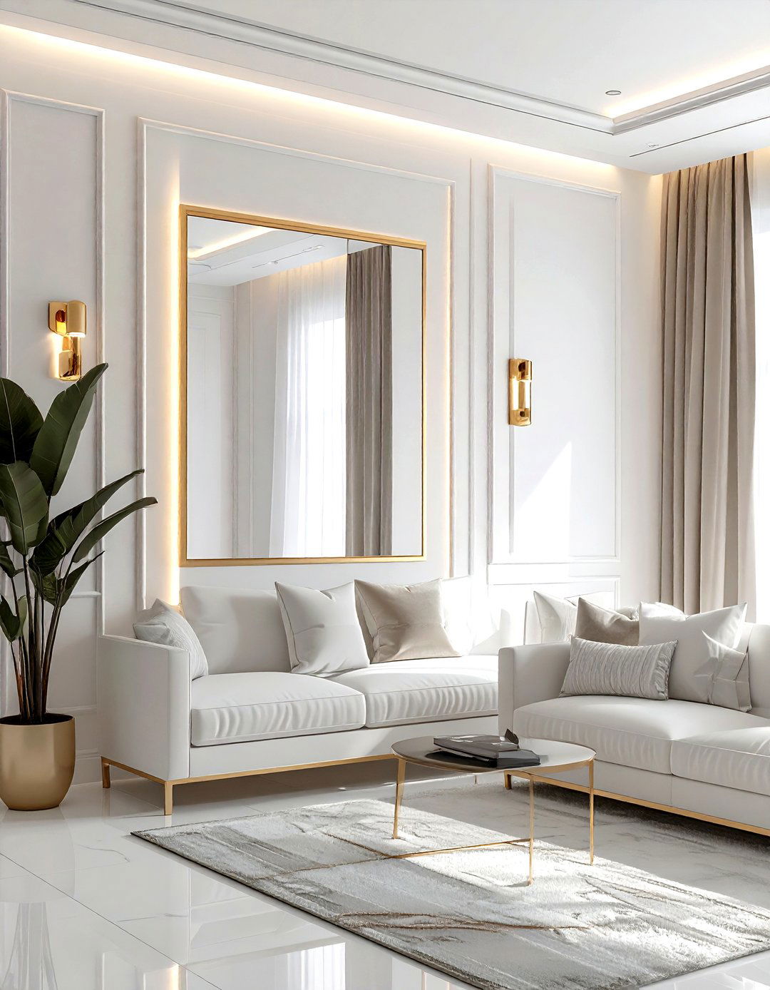 Gold sconces white living room - 30 gold and white living room ideas