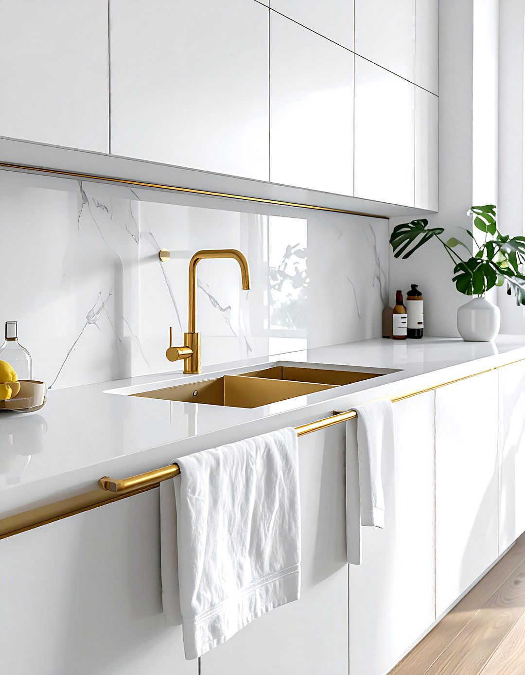 Gold towel bar - 30 gold kitchen decor ideas