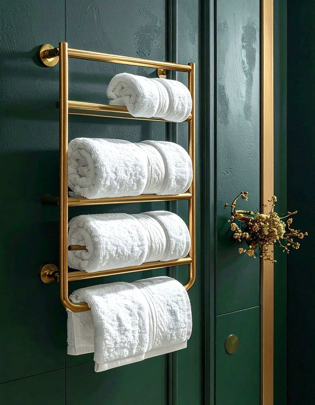 Gold towel rack - 30 gold bathroom decor ideas