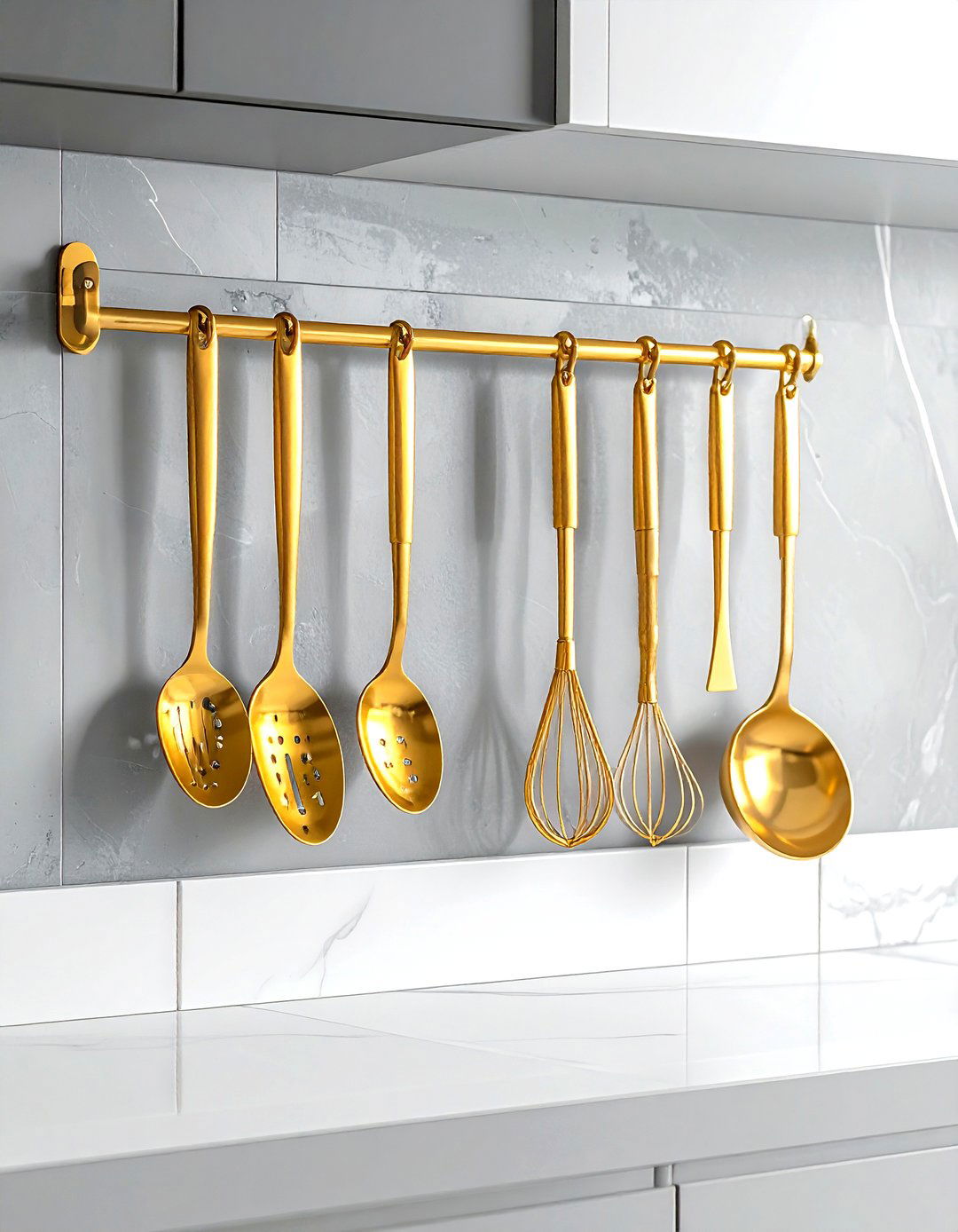 Gold utensils display - 30 gold kitchen decor ideas