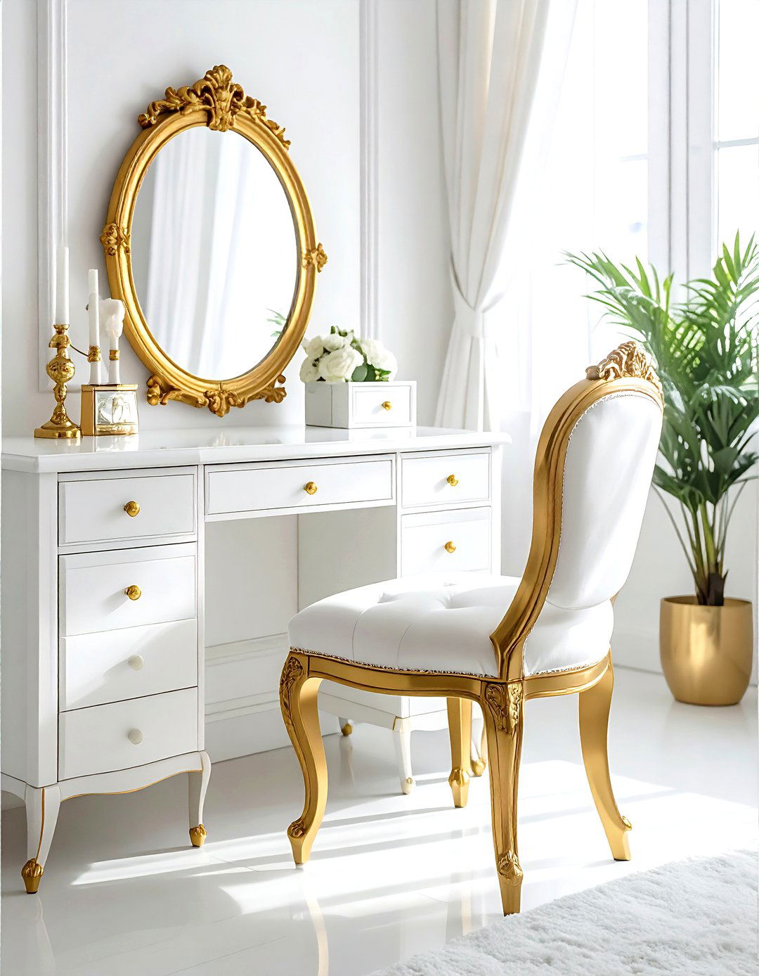 Gold vanity chair - 30 gold bathroom decor ideas
