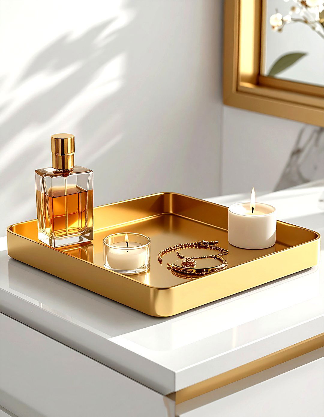 Gold vanity tray - 30 gold bathroom decor ideas