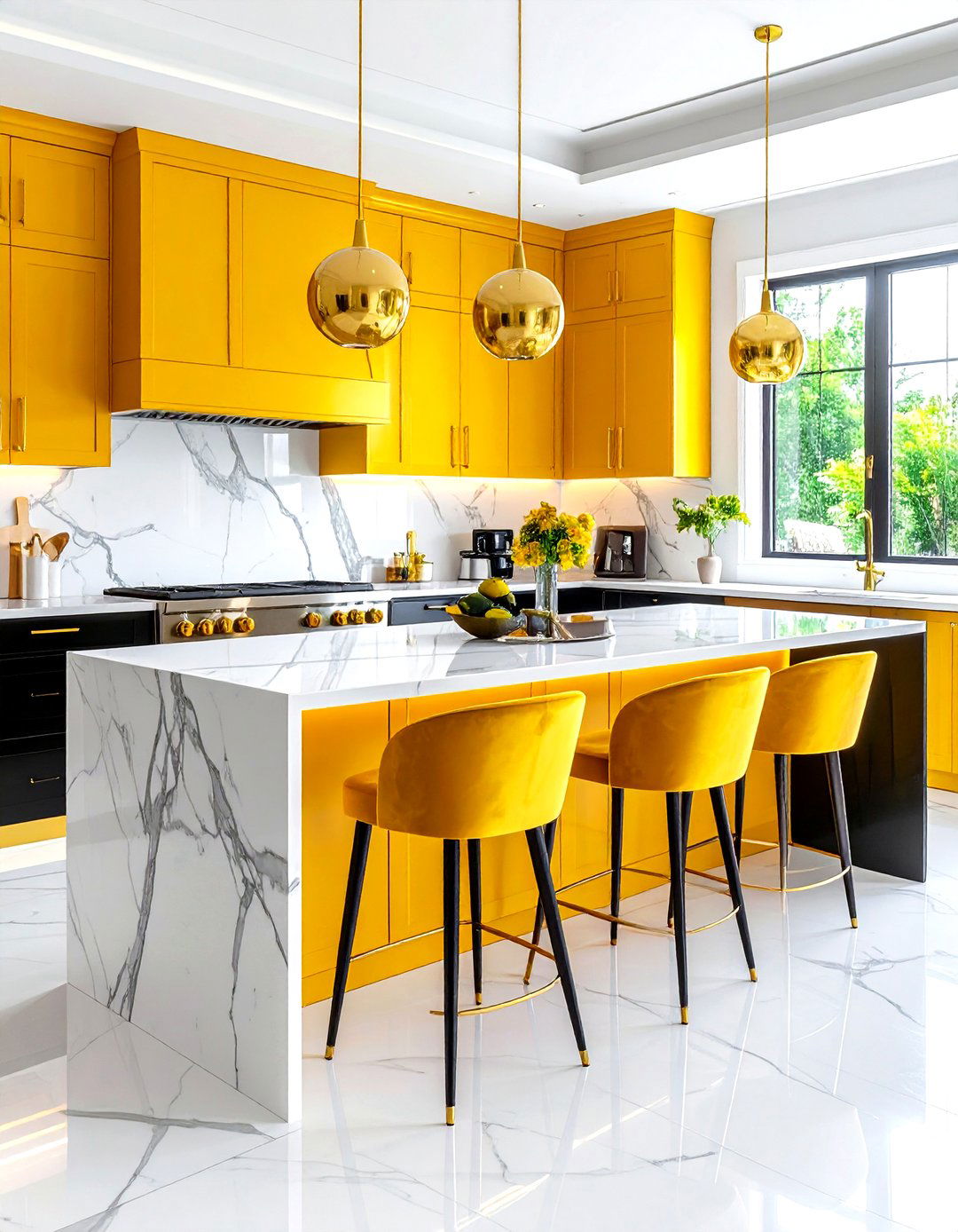 Gold velvet stools for high end kitchen - 30 velvet kitchen ideas