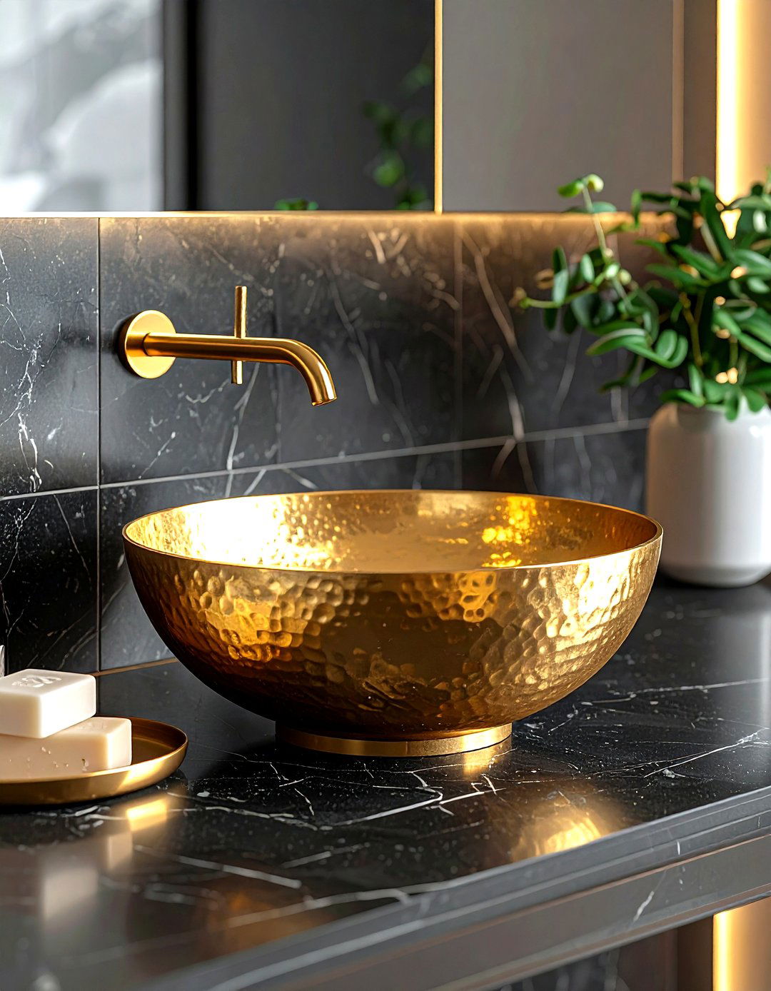 Gold vessel sink - 30 gold bathroom decor ideas