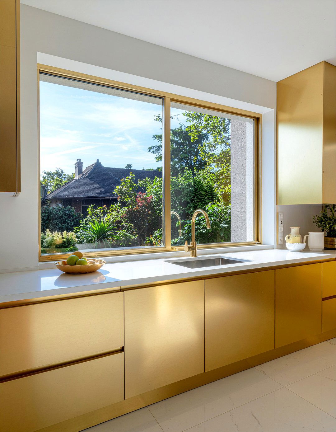 Gold window trim - 30 gold kitchen ideas
