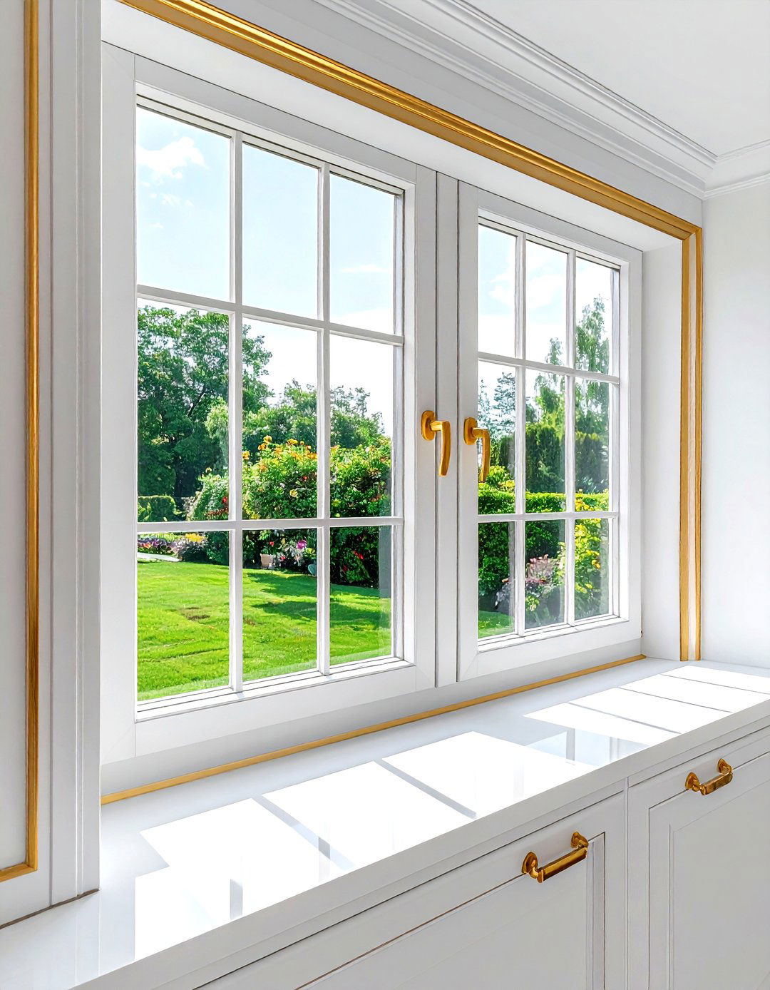 Gold window trim - 30 gold kitchen decor ideas