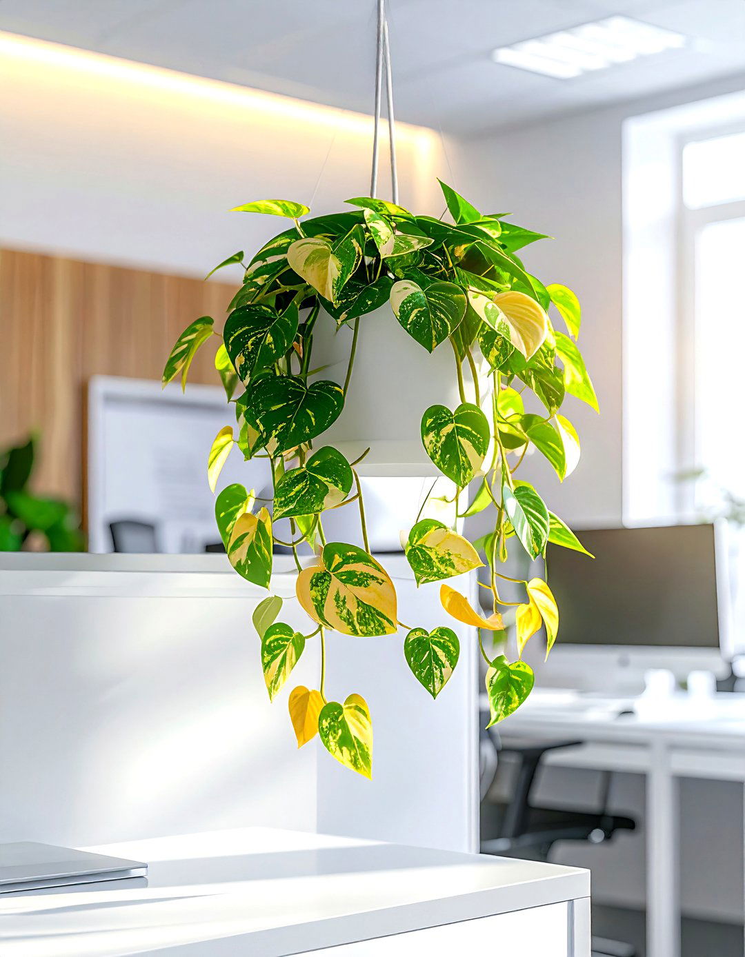 Golden Pothos Office Cubicle - 30 hanging plant ideas