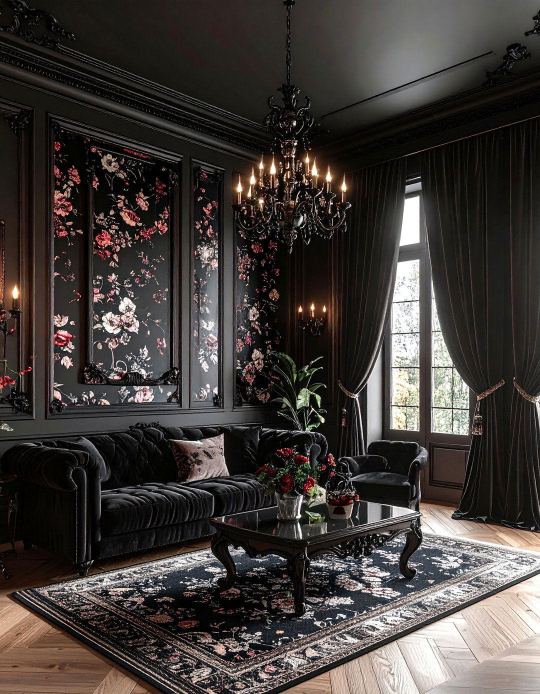 Gothic Living Room - 30 dark black living room ideas