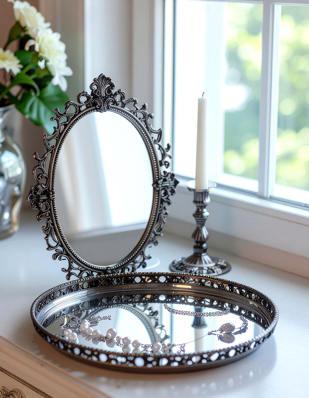 Gothic mirror tray - 30 gothic bedroom ideas