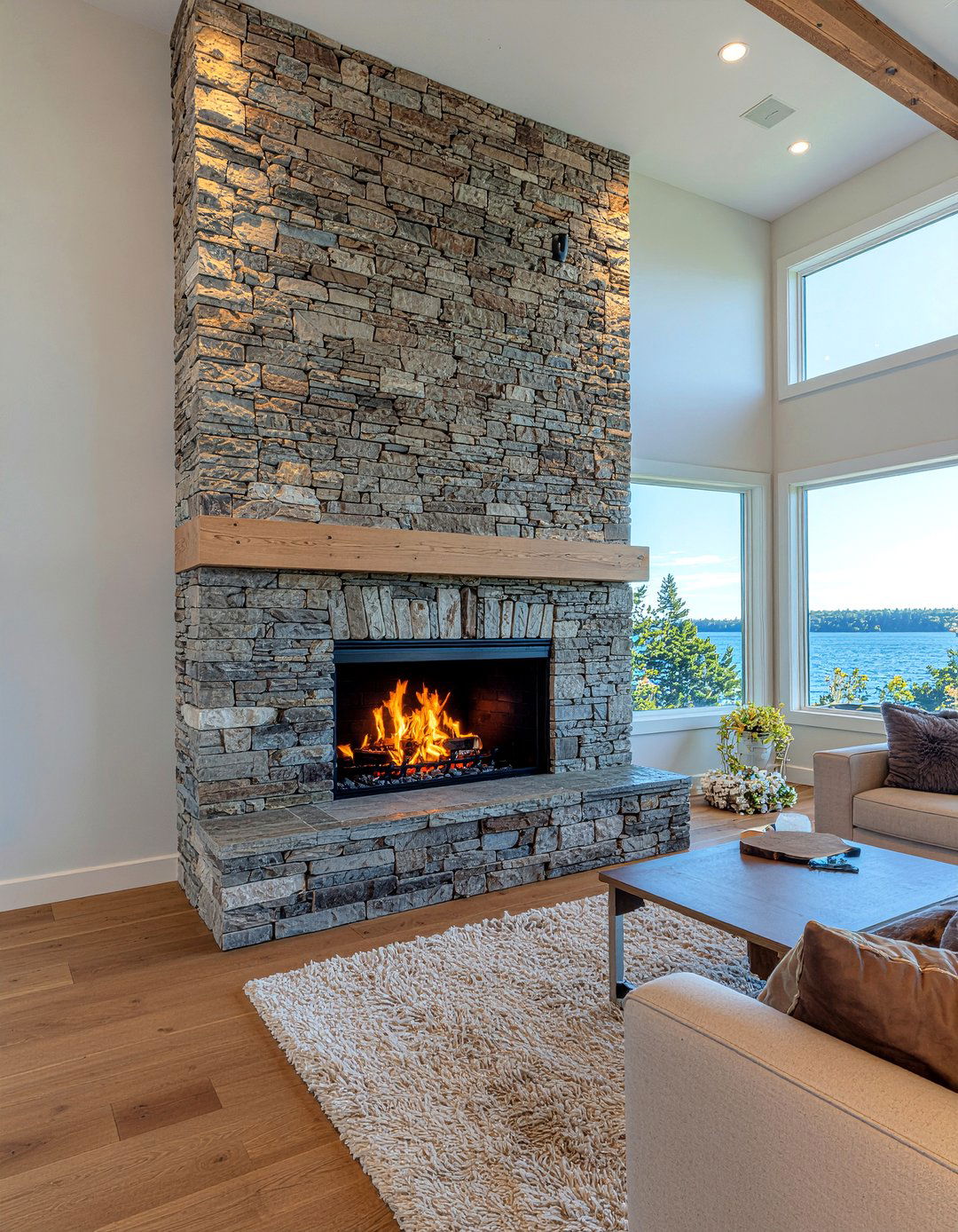 Grand Stone Hearth - 30 lake house living room ideas