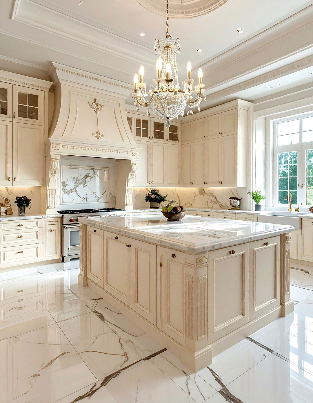 Grand cream kitchen with island - 30 cream kitchen design ideas