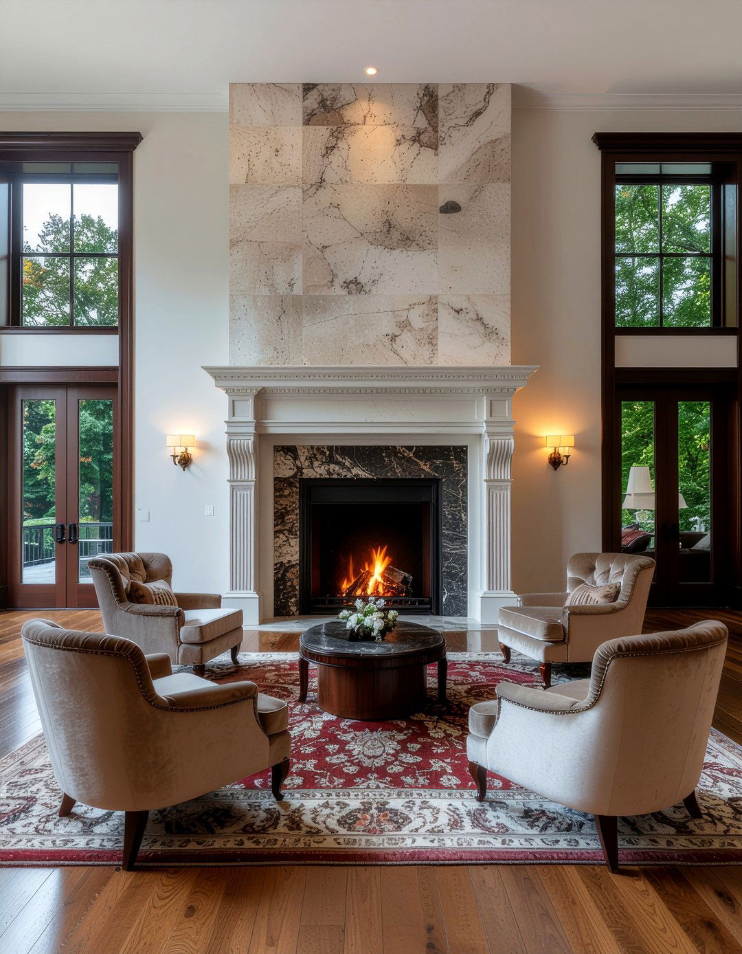 Grand fireplace living room - 30 mansion living room ideas