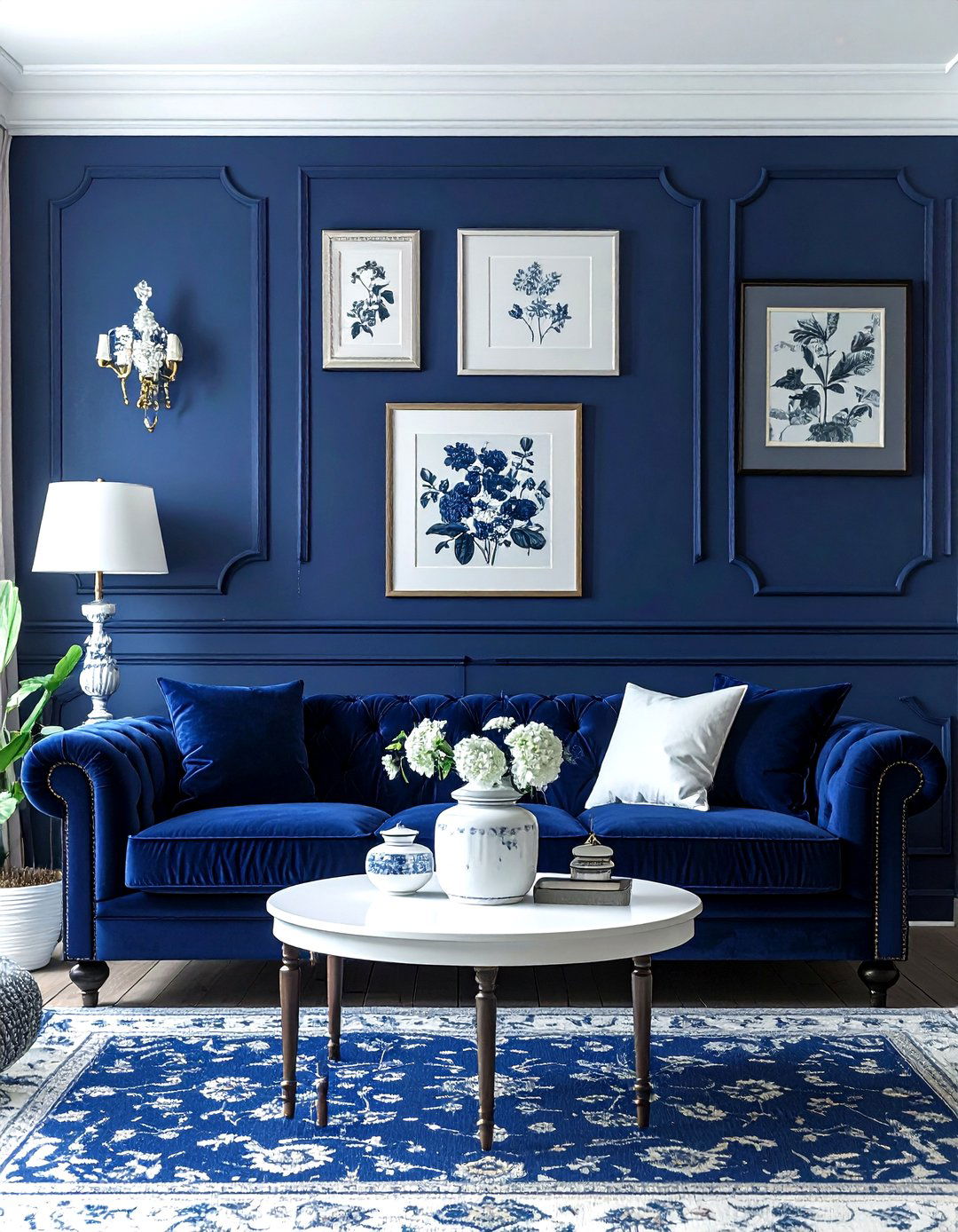 Grandmillennial Navy Living Room - 30 navy and white living room ideas