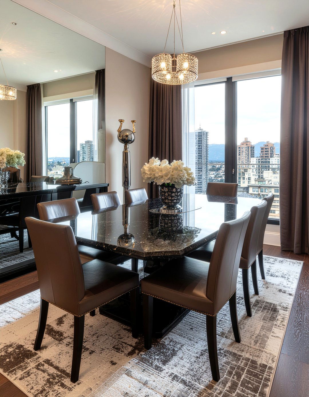 Granite and leather dining set - 30 dining room material mixing ideas