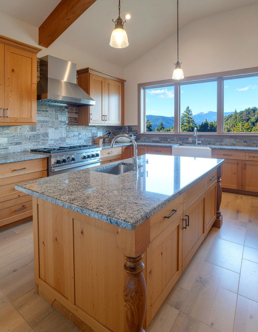 Granite countertop kitchen island - 30 mountain kitchen ideas