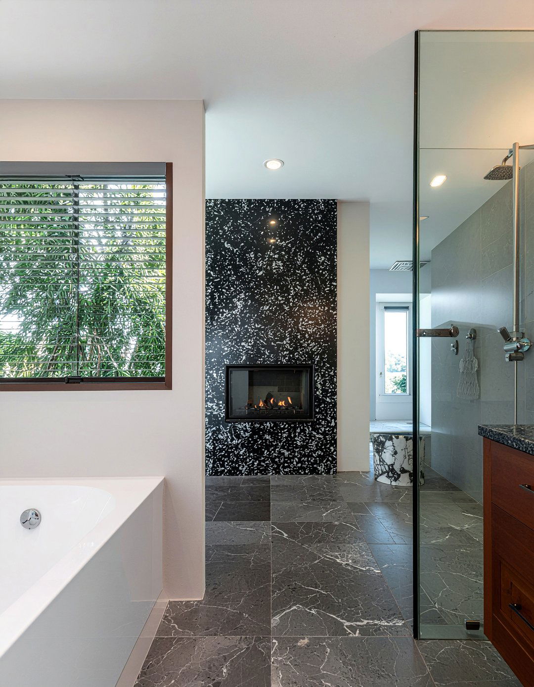 Granite fireplace bathroom - 30 bathroom fireplace ideas