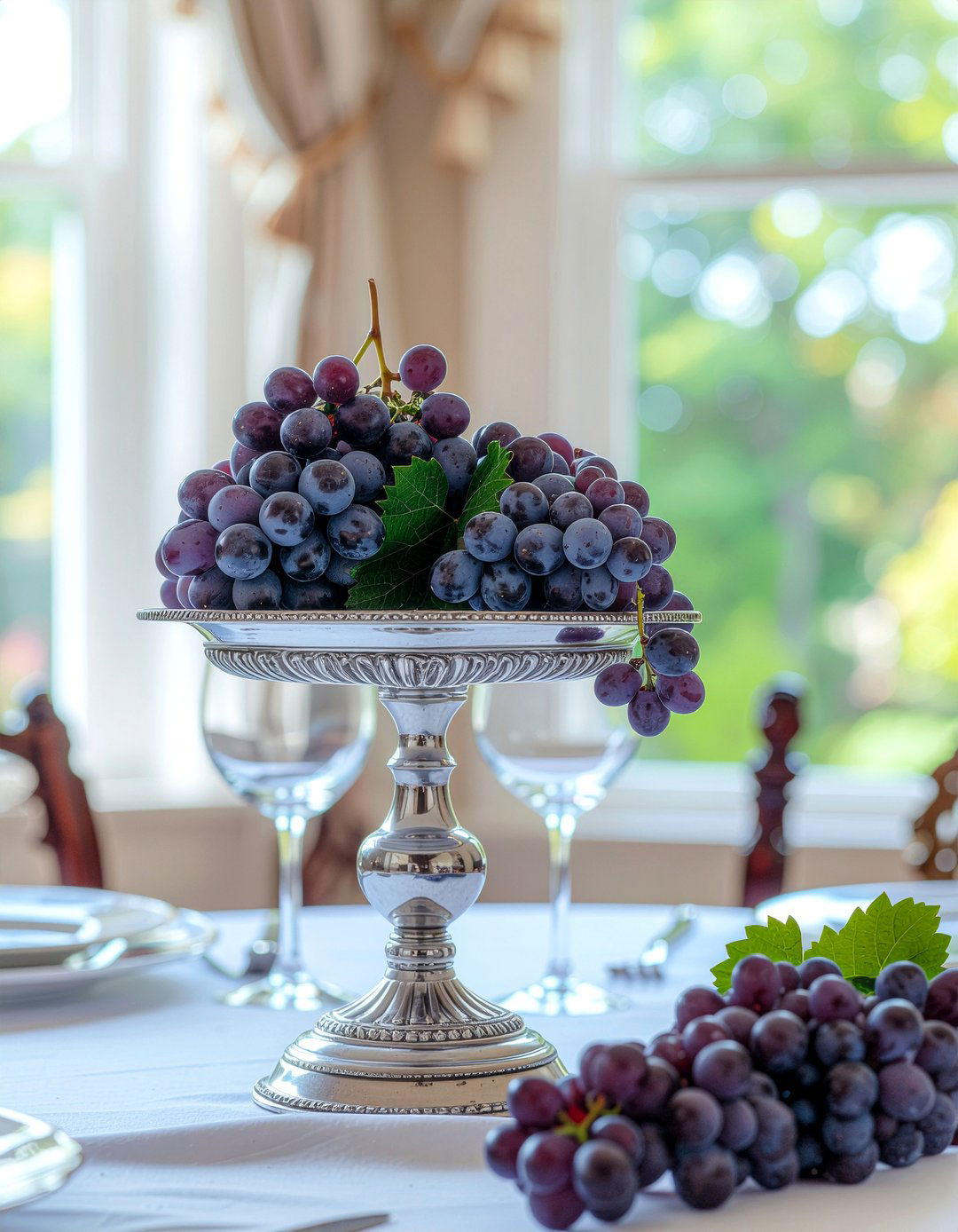 Grapes On Pedestal Stand - 30 fruit centerpiece dining ideas
