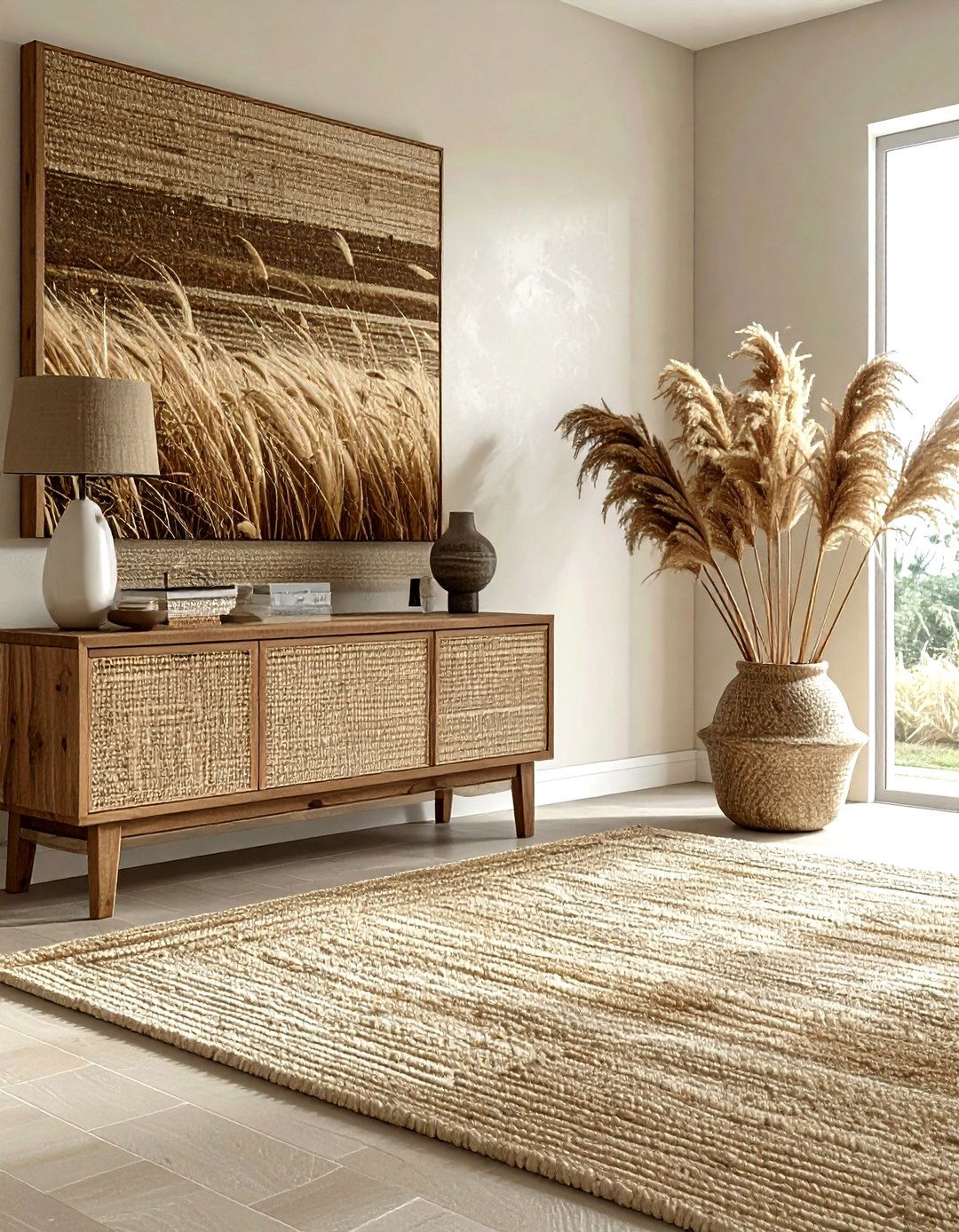 Grasscloth Wall Covering - 30 soft texture living room ideas