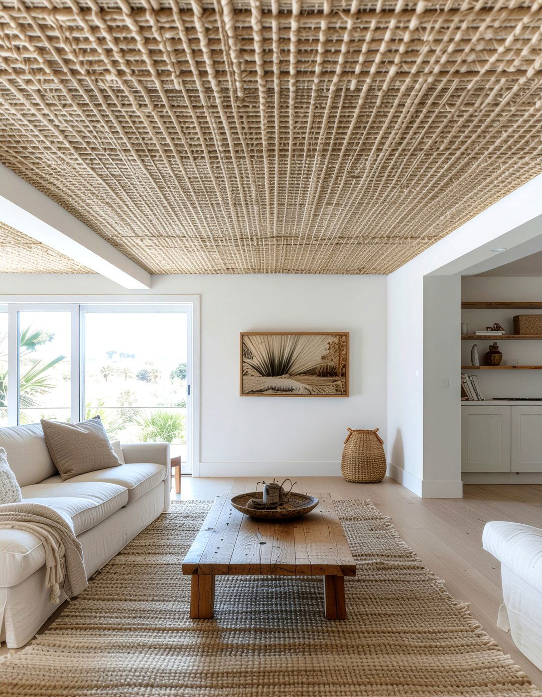 Grasscloth ceiling - 30 living room statement ceiling ideas