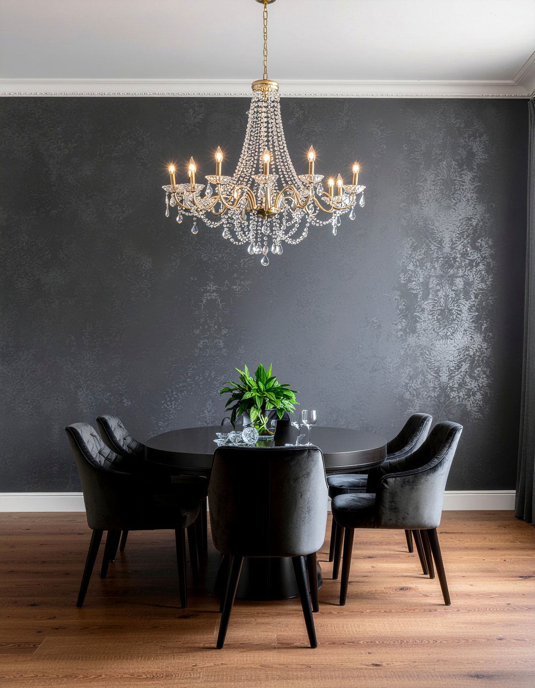 Grasscloth wallpaper with crystal chandelier - 30 grasscloth wallpaper dining room ideas