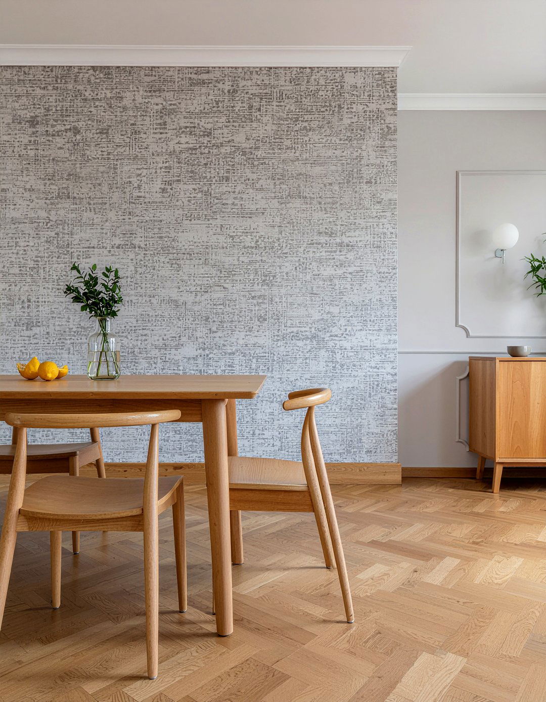 Grasscloth wallpaper with light oak furniture - 30 grasscloth wallpaper dining room ideas