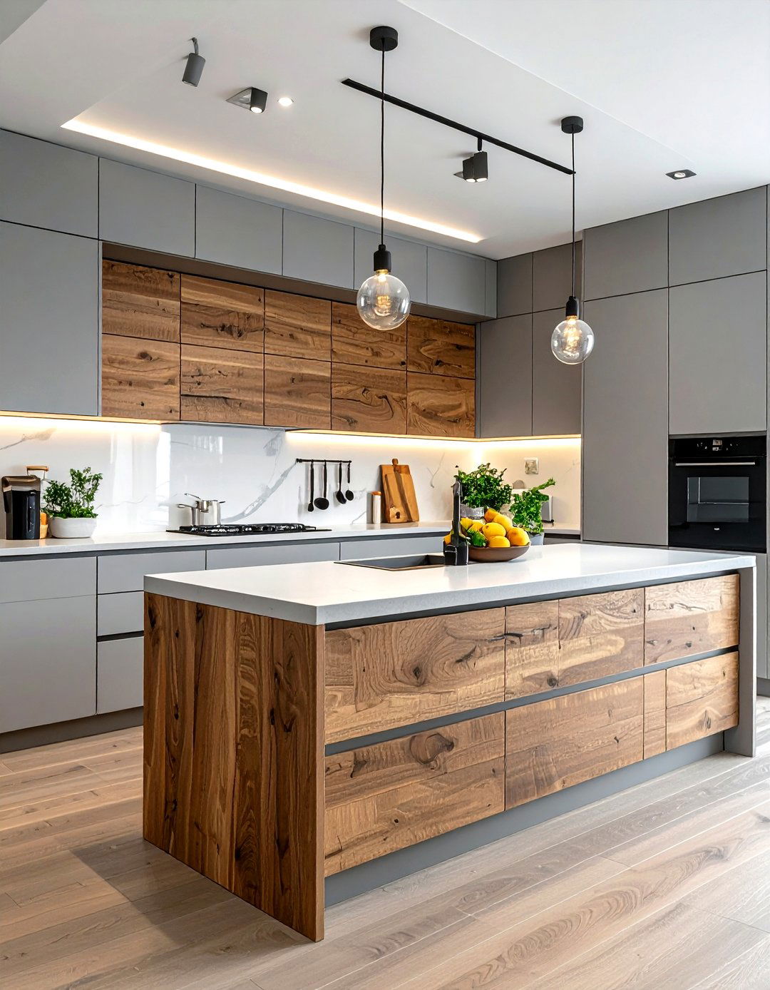 Gray And Wood Two Tone Kitchen - 30 gray kitchen design ideas