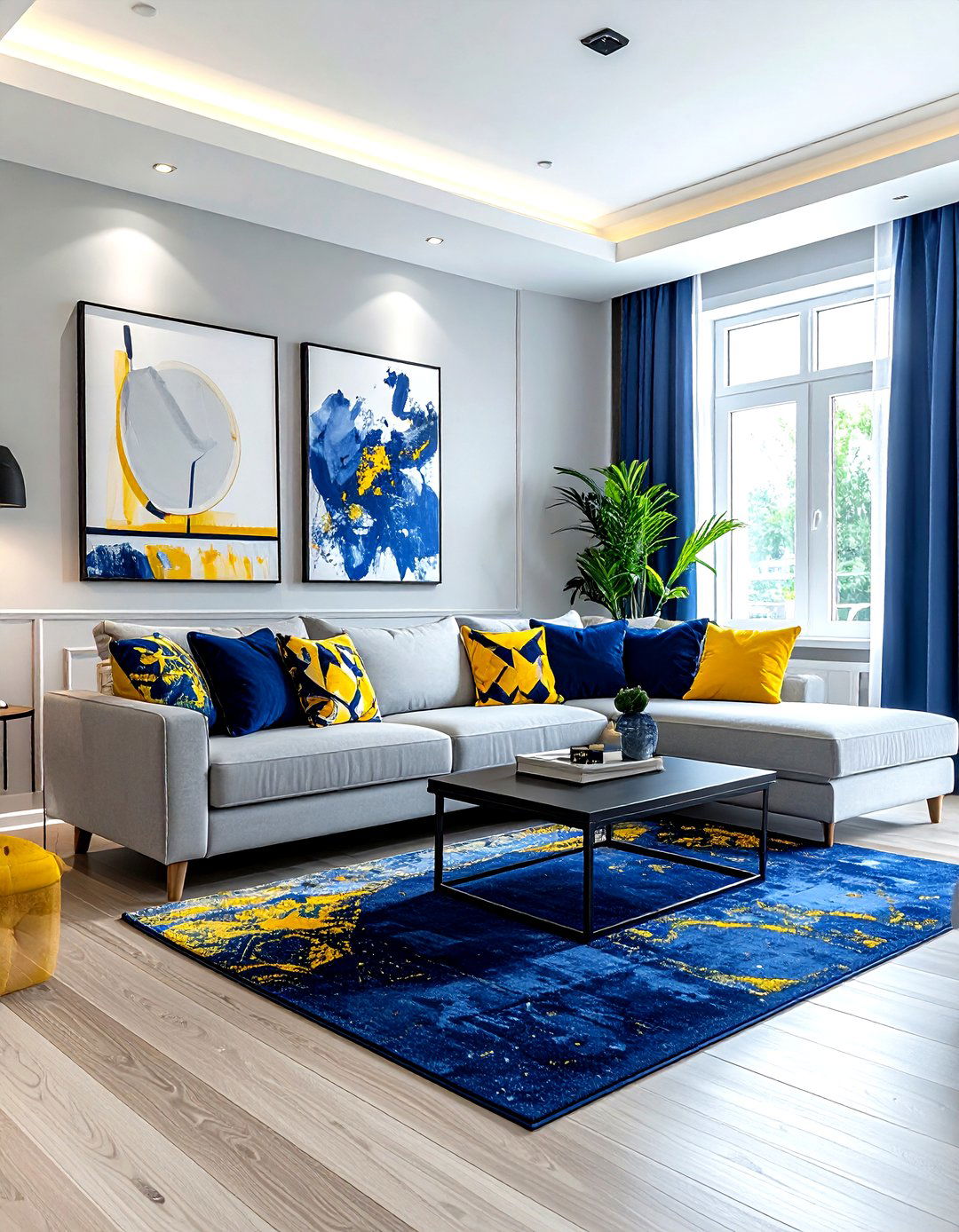 Gray And Yellow Living Room With Blue Accents - 30 gray yellow living room ideas